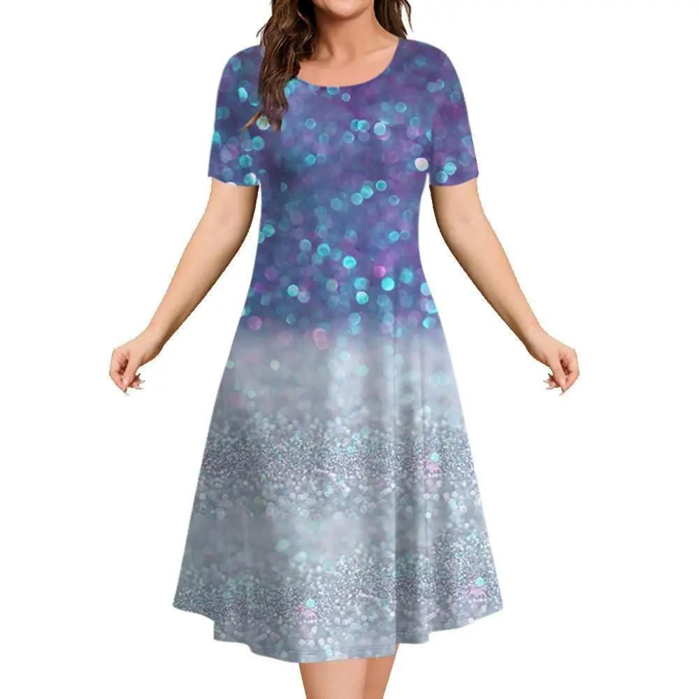 Summer Woman Clothing Dresses Classy Party Women's Clothing 3d Black Print Dress Round Neck A-Line Skirt Short Sleever Pullover