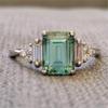 Exquisite Charm Princess Cut Rings for Women Copper Color Metal Inlaid Green White Zicron Stones Ring Wedding Jewelry