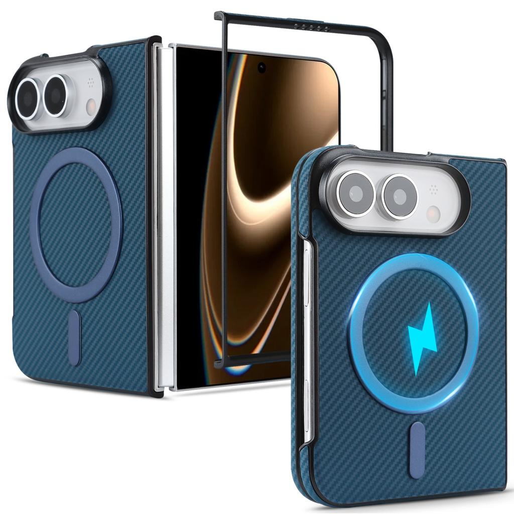 Чехол-книжка For IPhone Duo Fold с узором под карбон, магнитная защитная задняя крышка для MagSafe, чехол для беспроводной зарядки телефона Funda