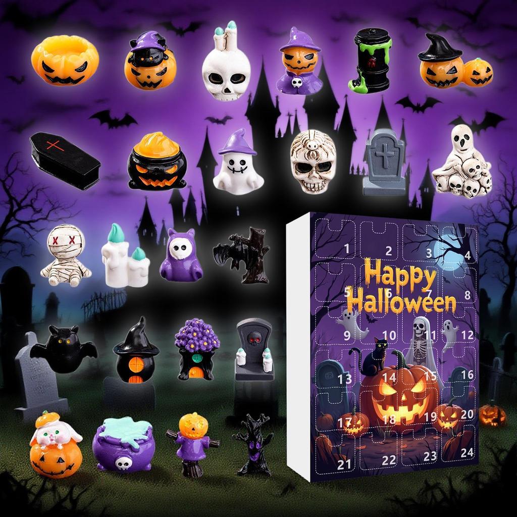 Halloween Figurine Advent Horror Season Advent Countdown Calendar 24 Days Resin Spooky Figurine For Halloween Desktop Windowsill