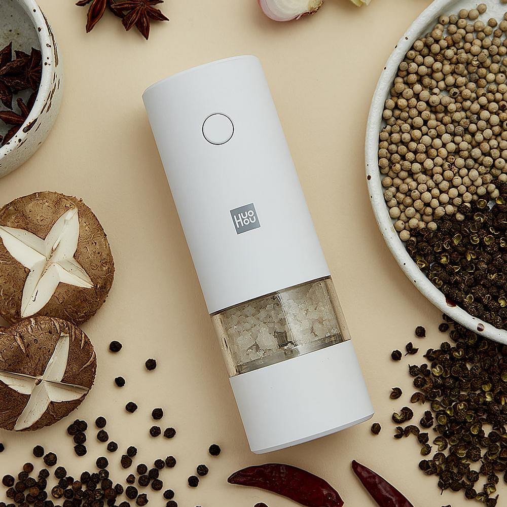 Xiaomi Huohou электрическая автоматическая мельница для перца и соли, светодиодная подсветка, 5 режимов, фарфоровая мельница для перца и специй, фарфоровая мельница для кухни