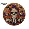 Beginner Friendly Door Sign Kit Halloween Faux Pearl Kit, Ghost Skull Skeleton Cat Welcome Decorative Painting Crafts Handmade Arts for Wall