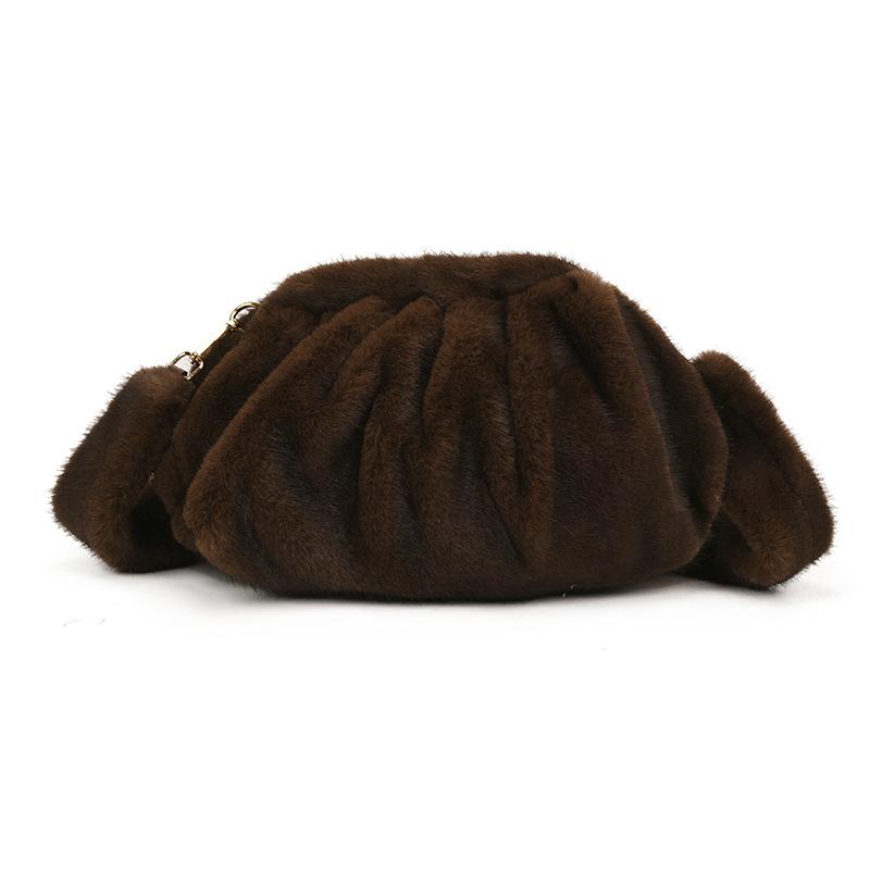 Korean Pleated Cloud Plush Shoulder Bag Soft Faux Fur Crossbody Bag Autumn And Winter Trend Handbags For Women Gifts