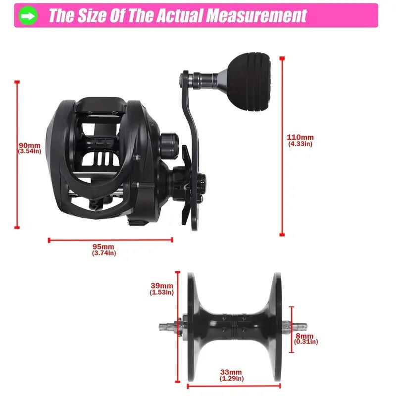 Baitcaster Fishing Reel, 300 Size  Baitcasting Reel, 17kg Max Drag, Freshwater & Saltwater Low Profile Casting Reel for Musky,