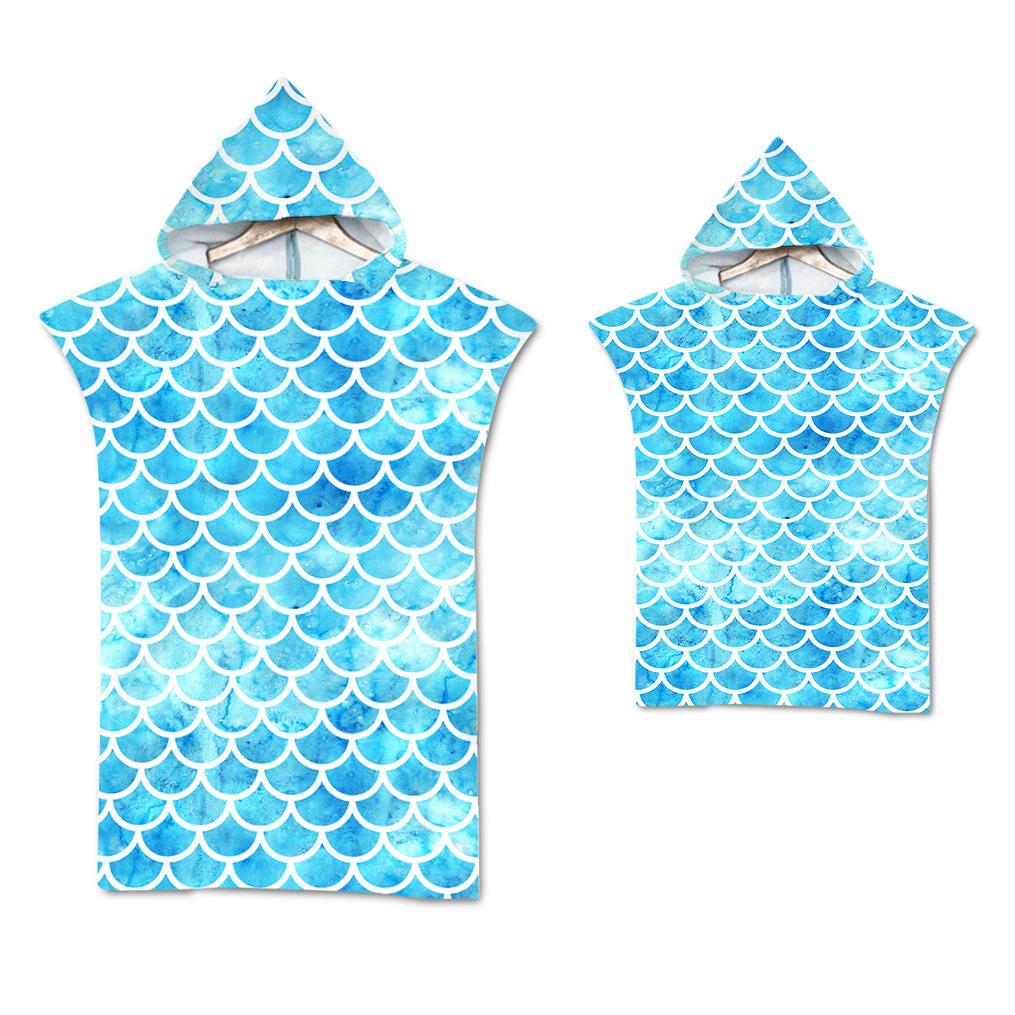 Радужная чешуя Микрофибра Пляжное полотенце Быстросохнущий Плащ с капюшоном Полотенца для гидрокостюма Взрослые Дети Родитель-ребенок Пончо Халат для плавания серфинга