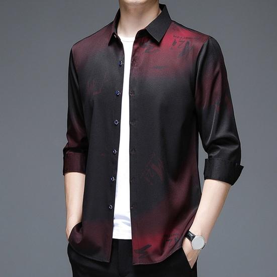 Мужская повседневная рубашка, весенне-осенняя однобортная рубашка с лацканами и длинными рукавами, топы с принтом, деловая рубашка против морщин