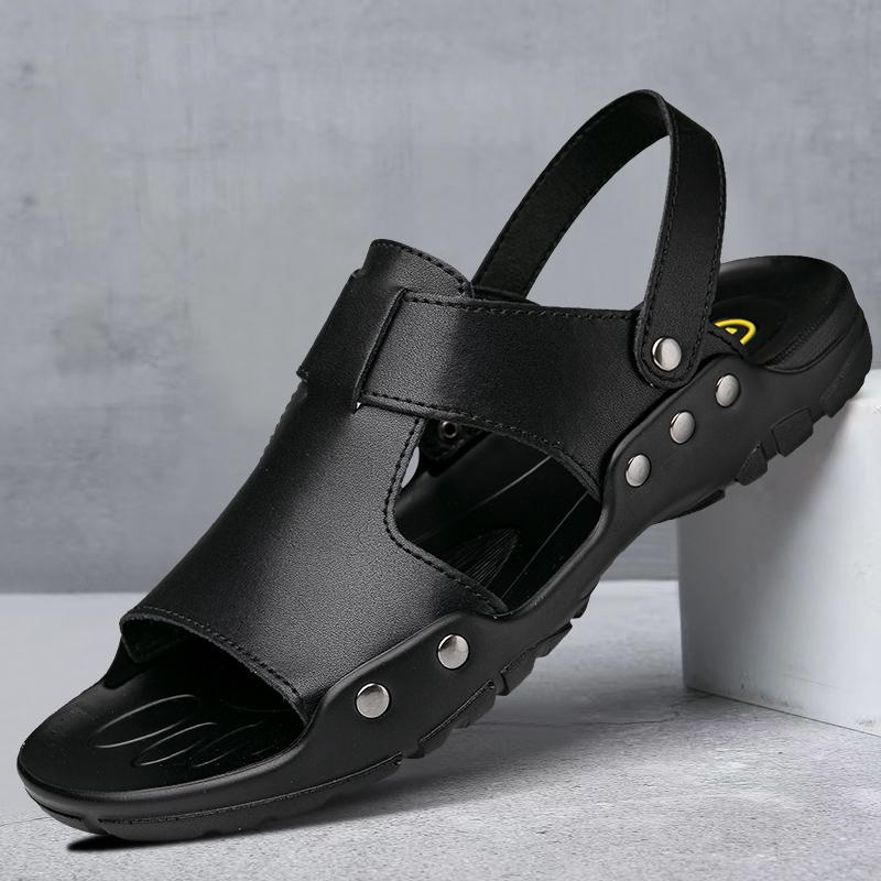 2024 Лето Новые Мужские Универсальные Модные Повседневные Кожаные Туфли Сандалии Простые Удобные Нескользящие Пляжные Туфли