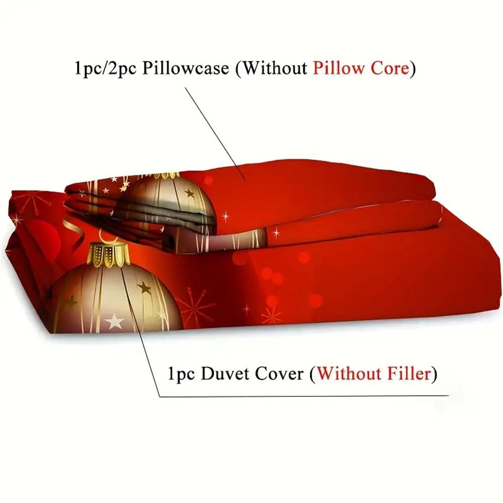 2/3pcs Festive Christmas Duvet Cover Set - Soft Comfortable Bedding For Bedroom Dorm Room With Red Background Print, Snowflake