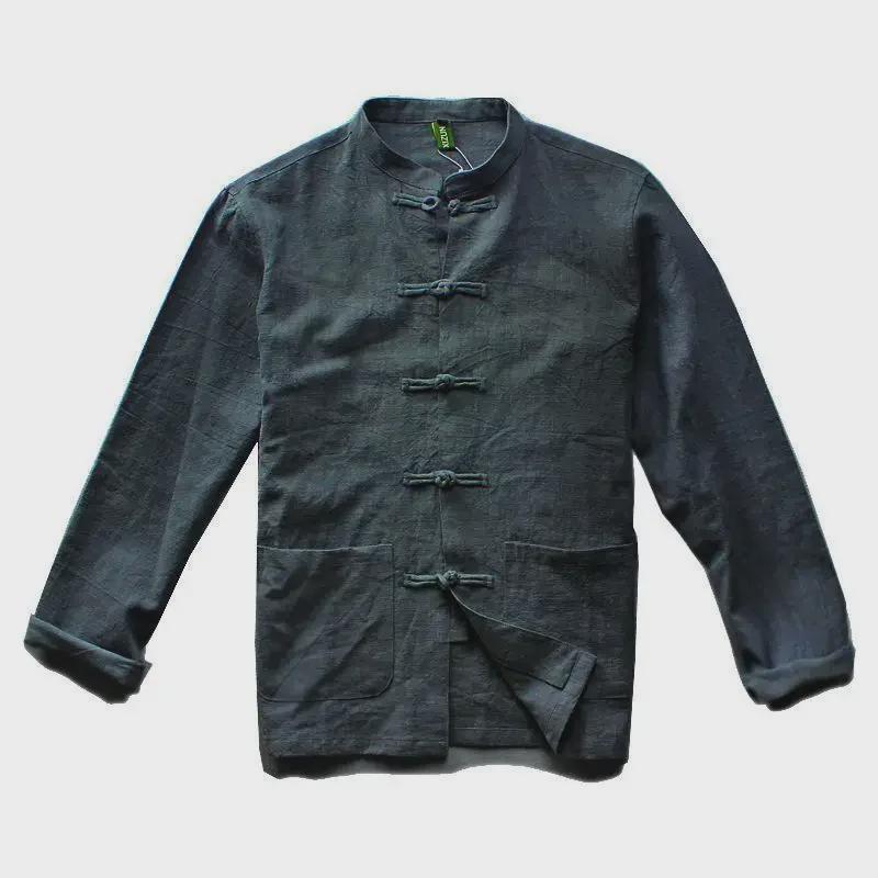 Мужская льняная куртка-рубашка в стиле ретро с пуговицами в китайском стиле для весны и осени