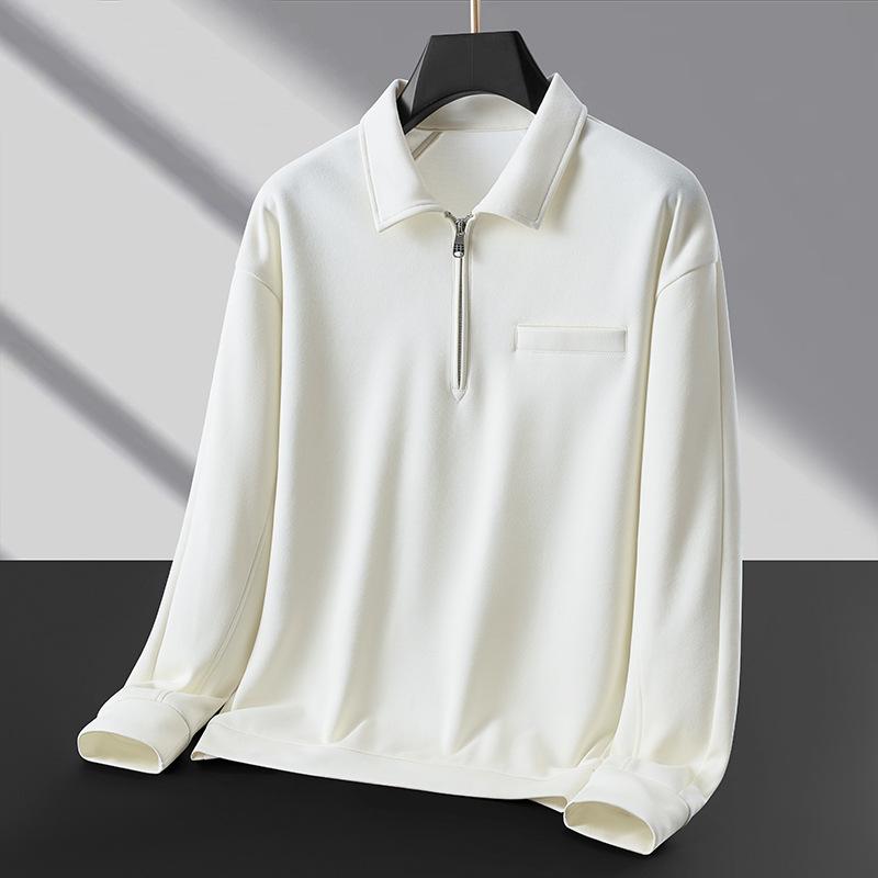 Осенний мужской ПОЛО полукардиган на молнии с лацканами, футболка с длинным рукавом, свободная, повседневная и модная бизнес-толстовка для мужчин