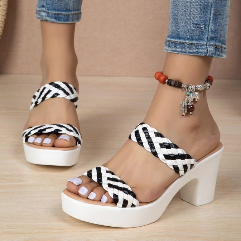 Модные женские туфли на высоком каблуке, туфли на платформе, пляжные туфли, шлепанцы, лето 2024, новые модные сандалии, открытые шлепанцы, Zapatos Mujer