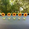 Car Interior Decor for Teen Girls Sunflower Dashboard Decor, Resin Wobble Flower Ornament with Non Cute Slip Adhesive, Shaking Rearview Mirror Office