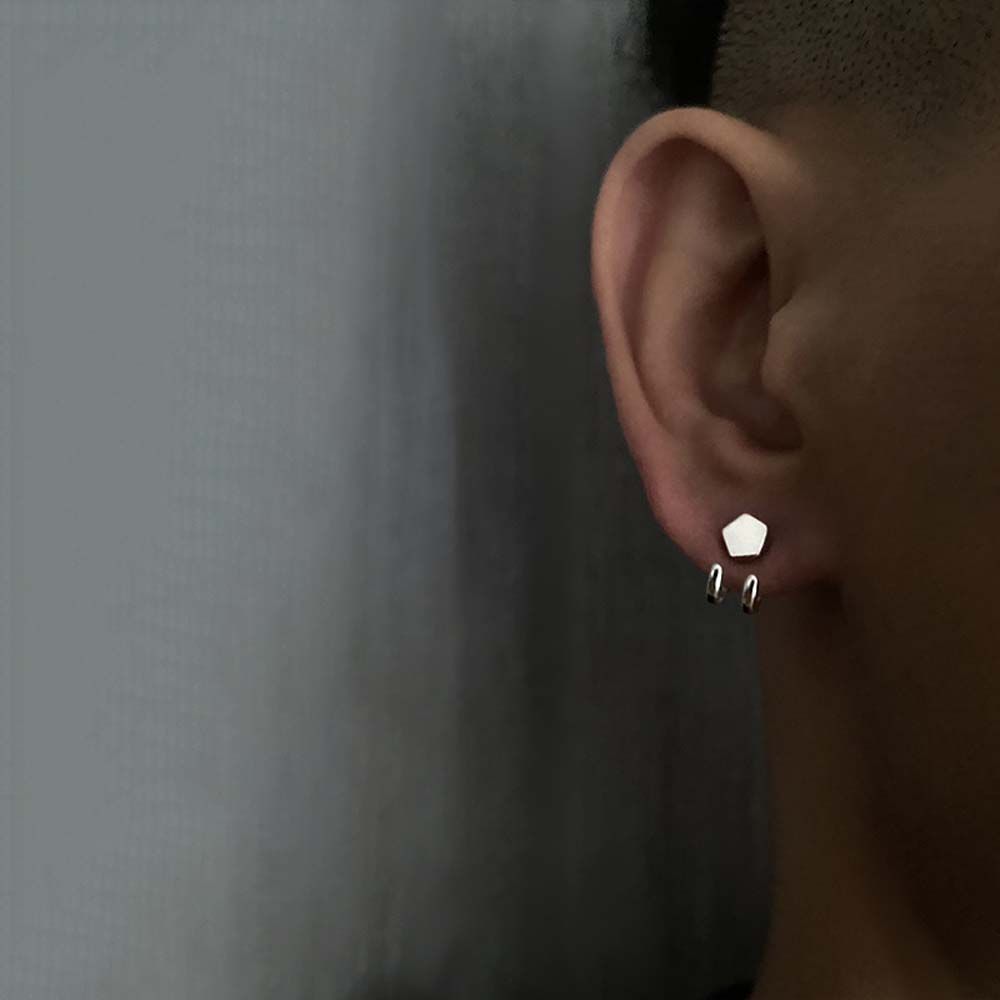 Silver Plated Hip Hop Korean Hoop Earring Geometric Stud Earring Men Earring Ear Jewelry
