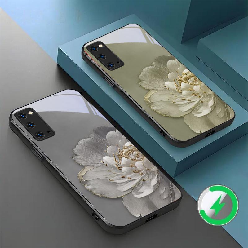 Цветы с градиентом Для Samsung Galaxy S20 FE S21 S22 + S23 Plus S24 Ultra 25 Edge S24 Ultra Для Magsafe Стеклянный чехол для телефона