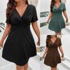 New Summer Women’s V-neck Short Sleeve Dress High Waist Slim Comfortable Breathable Party Dress Casual Fashion Plus Size Solid Color Dress