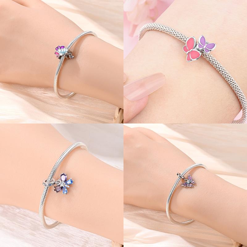 New Silver 925 Blue Dragonfly Butterfly Charms Beads Fit Bracelet for Women DIY Fine Jewelry Accessories Beads Gifts