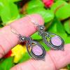 Natural Rose Quartz Gemstone Handmade 925 Sterling Silver Earring 2.01" O0i91