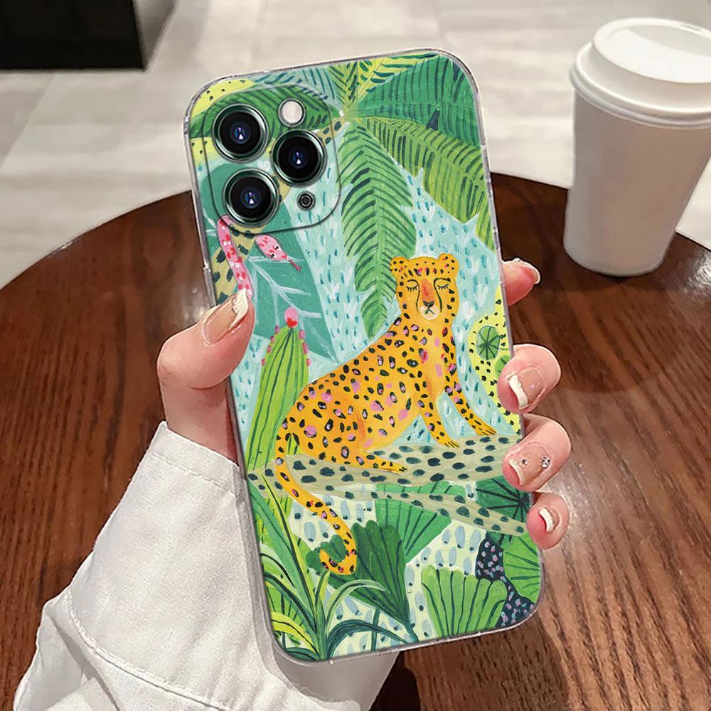 Иллюстрация Jungle Art Змея Кошки Ленивец Чехол Для Apple iPhone 17 16 15 14 13 12 11 Pro Max 16 Plus 16E 17Air 17Pro Чехол Для Телефона