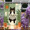 2D Flat 8×12 Inch Funny Black Cat Reading Newspaper on Toilet Metal Sign - Whimsical Boho Bathroom Wall Decor, Aluminum Hanging for Restroom, Home or