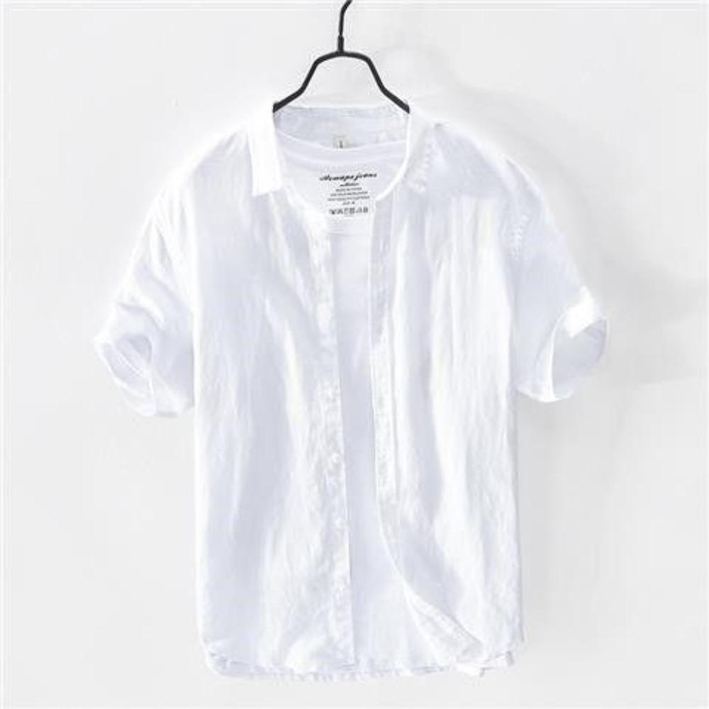Летняя рубашка из тонкого льна Ice Silk, мужская свободная рубашка с короткими рукавами, деловая, повседневная, однотонная, с короткими рукавами, из хлопка и льна