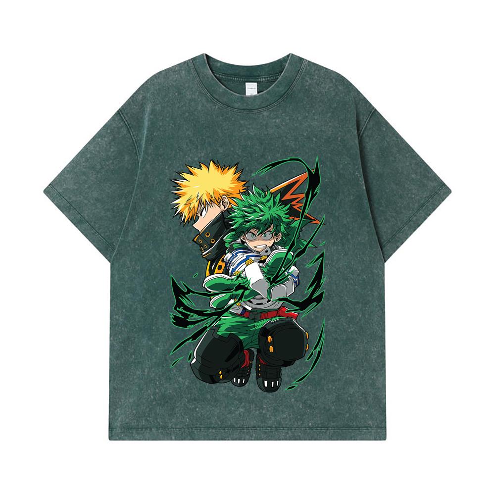 Стиранные футболки 275 г/м² 100% Хлопок My Hero Academia V21 Принт Унисекс Футболка из плотного хлопка