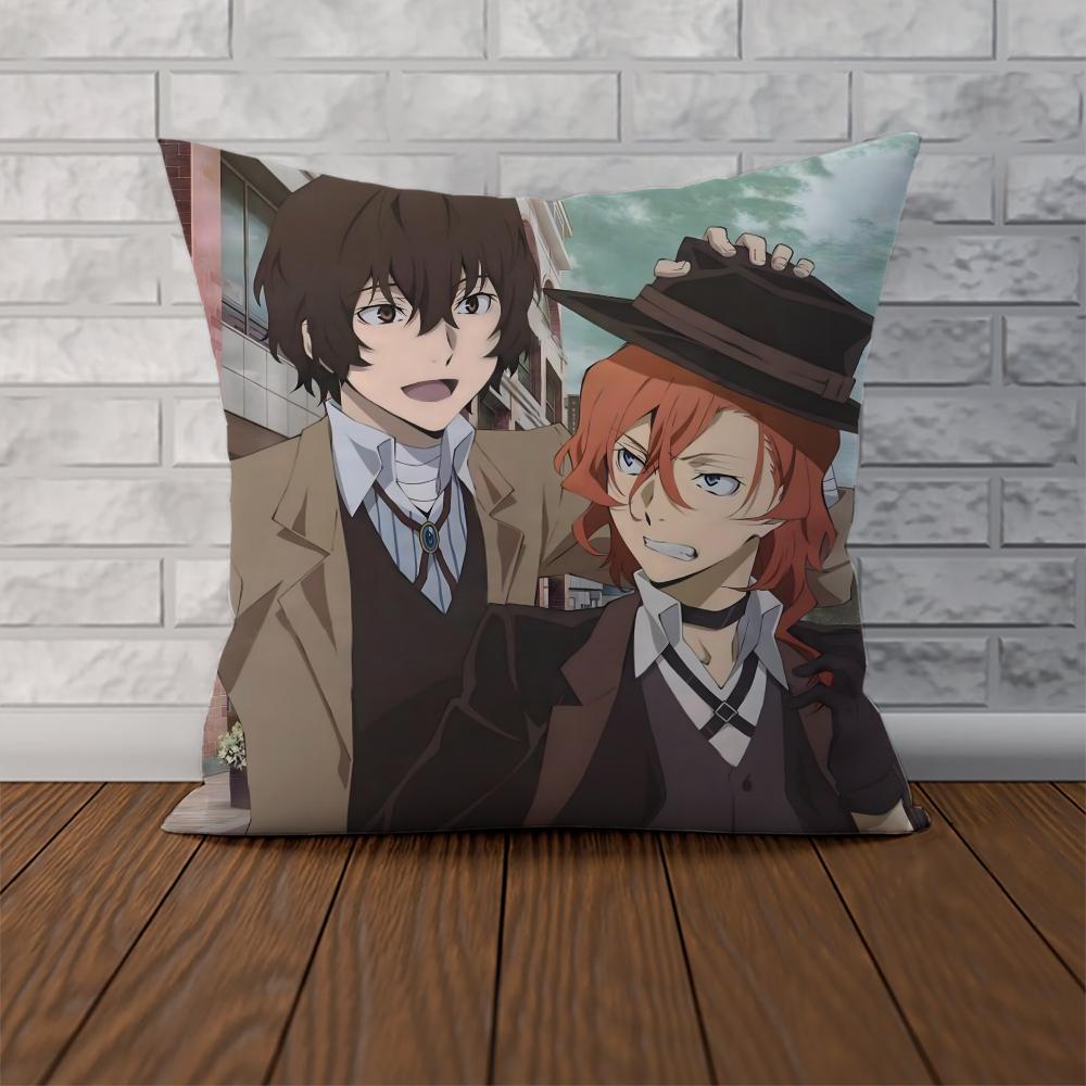 Чехол для подушки Bungo Stray Dogs для автомобиля, дивана, декоративный для дома, двусторонний принт, плюшевая квадратная декоративная подушка, чехол