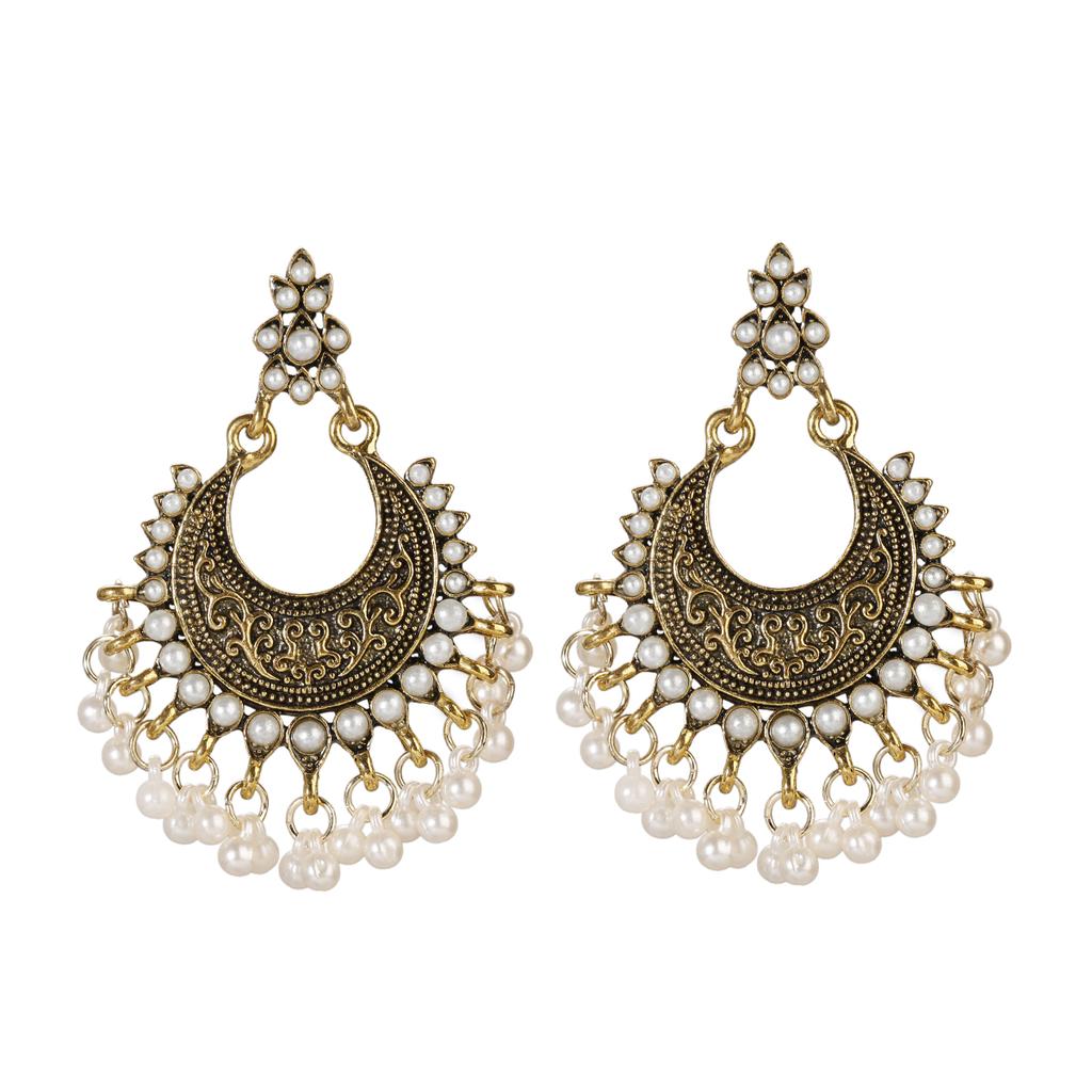 Indian Jhumka Zircon Vintage Bell Tassel Earring Boho Antique Ethnic Copper Plated Drop Hanging Earrings For Women Pendientes