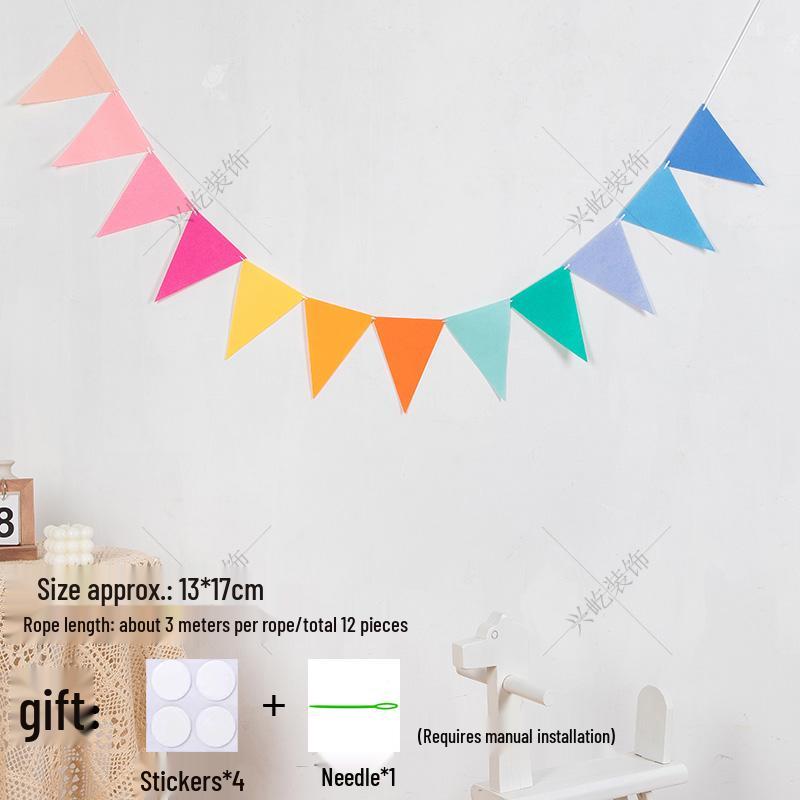 Yellow-Green Felt Pennant Bunting for Kids' Birthday or Kindergarten Decor