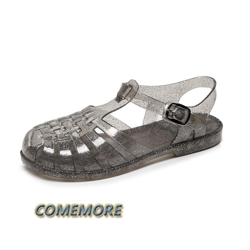 Пластиковые сандалии женские летние туфли женские повседневные плоские прозрачные однотонные полые желеобразные сандалии пляжная обувь Sandalias De Mujer