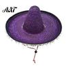 Bright Design Hat Mexican Sombrero with Colorful Poms, Hawaiian Style Woven Straw Sun Hat, Wide Brim Lightweight Party Costume for Summer Beach