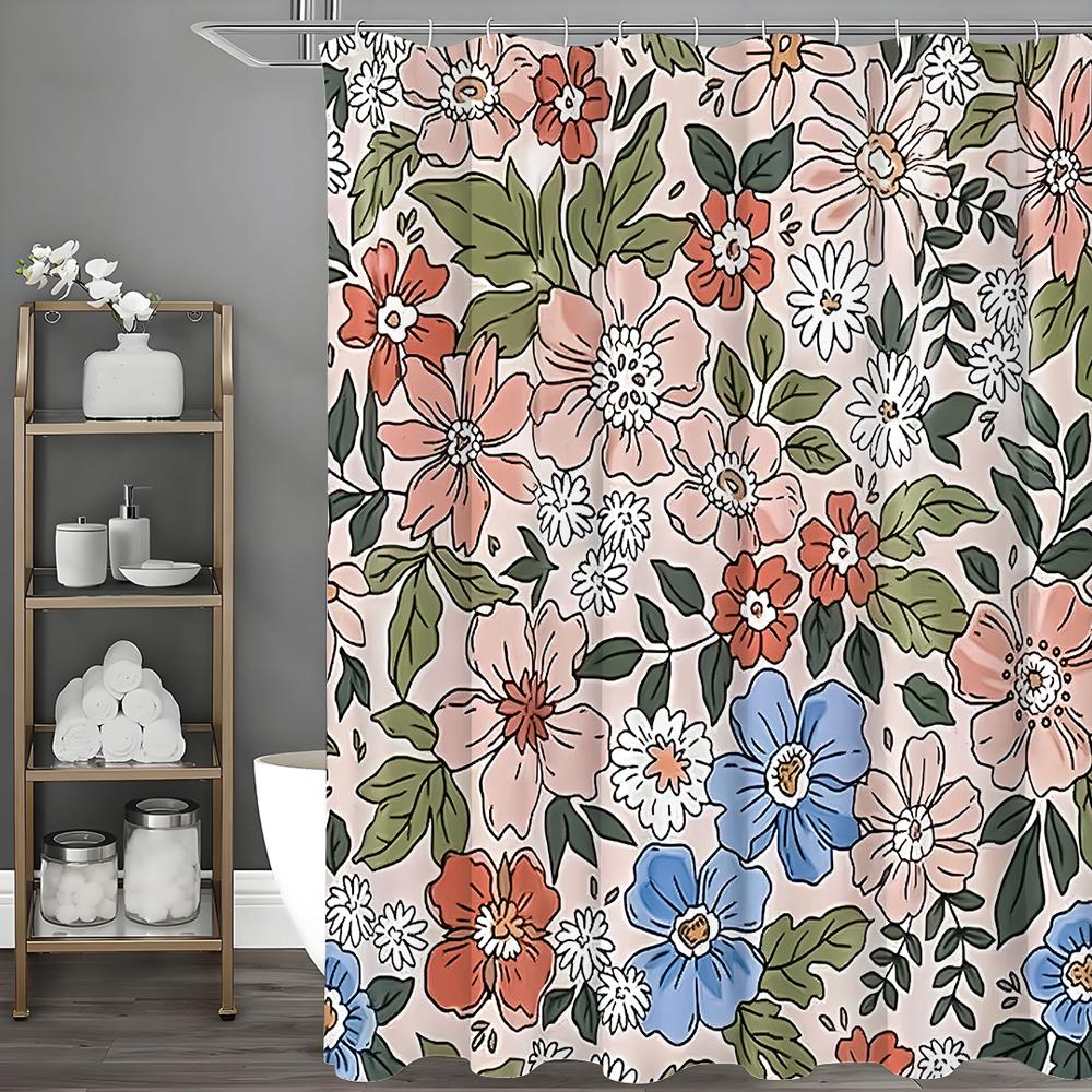 Vintage Antique Style Botanical Floral Rustic Shower Curtain, Bathroom Decorative Shower Curtain, Waterproof Shower Curtain with
