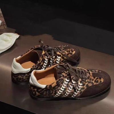 Женские осенние новые ретро спортивные кожаные повседневные кеды с леопардовым принтом