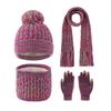 3Pcs/Set Kids Hat Scarf Gloves Set Rainbow Twist Texture Plush Ball Decor Knitting Hat Long Scarf Winter Gloves Set