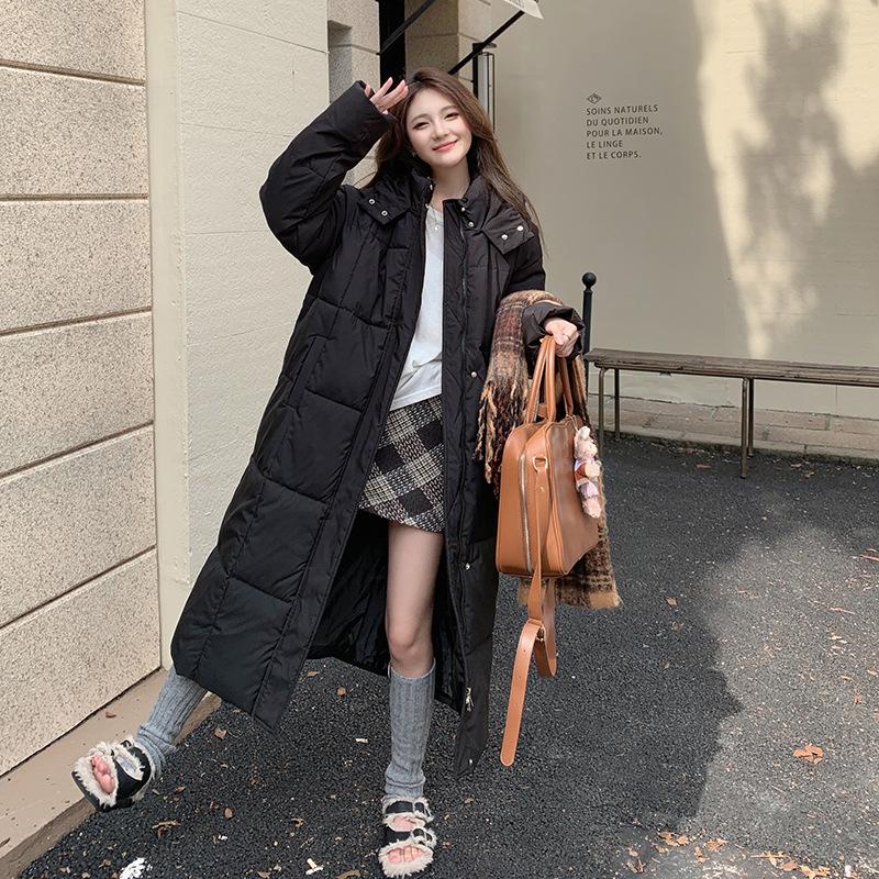 Большое стеганое пуховое пальто с хлопковой подкладкой женское длинное зимнее европейское исполнение свободное пальто с капюшоном из хлопка утолщенное пальто