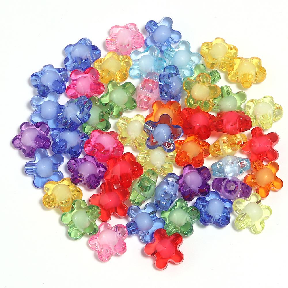 50pcs/lot Mixed Color Acrylic Beads Flower Oval Round Bucket Shape Loose Beads For DIY Bracelet Earrings Jewelry Accessories