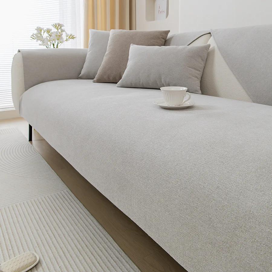 Однотонная подушка из хлопка и льна, чехол для дивана, гостиная, спинка дивана, полотенце, универсальный для всех сезонов, утолщенный нескользящий коврик для дивана