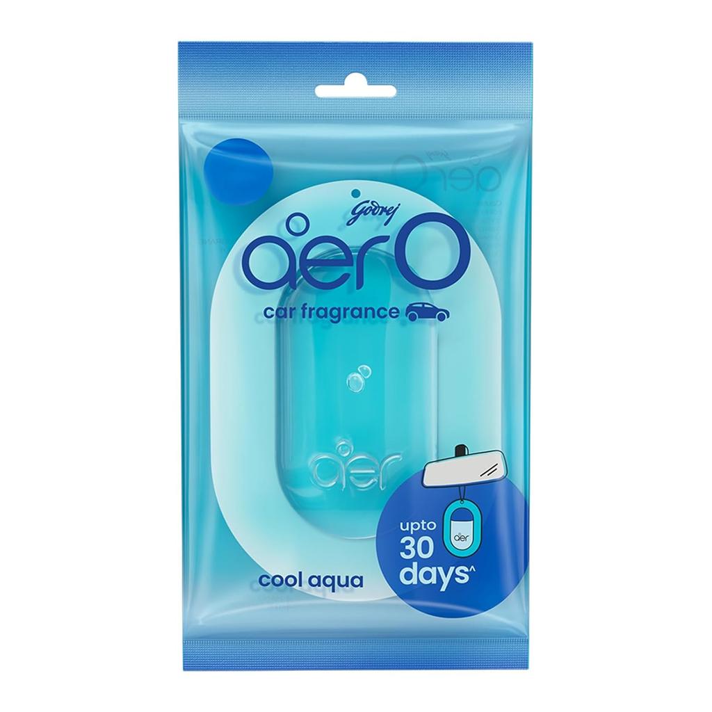 Godrej Aer O Hanging Car Air Freshener Gel Cool Aqua 7.5 G | Long-Lasting Up To 30 Days | Sleek Design With Indicator
