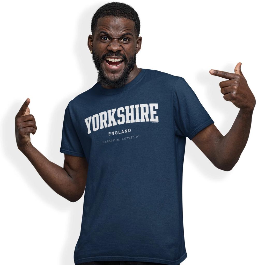 Yorkshire Varsity Style Print With Coordinates Hand Printed T-Shirt Size S - 5XL