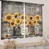 Sunflower Mason Jar Curtains Inspirational Quote Print for Farmhouse Kitchen Window Decor