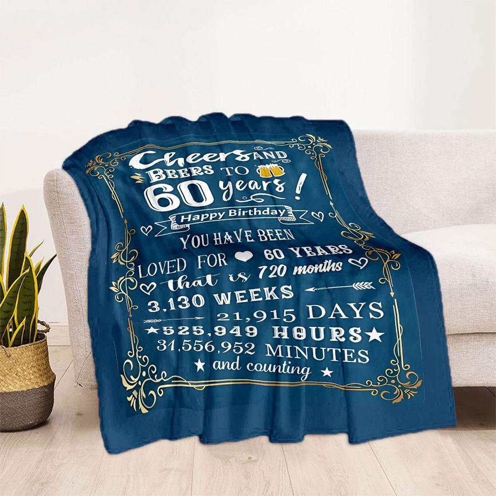 1pc Happy 60th Birthday Celebration blanket Soft and Warm for Sofa Office Camping Travel Livingroom Great Gift for Friends and Family Comfortable