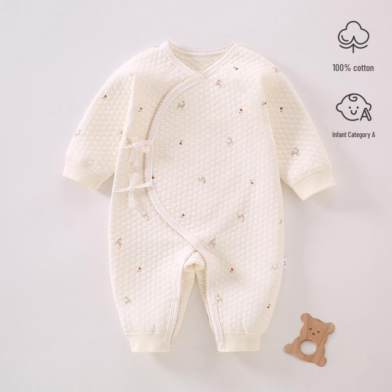 Cozy Air Cotton Baby Romper - Long Sleeve, Side Snap, Boneless Crawling Suit for Newborns - Perfect for Autumn & Winter Outings