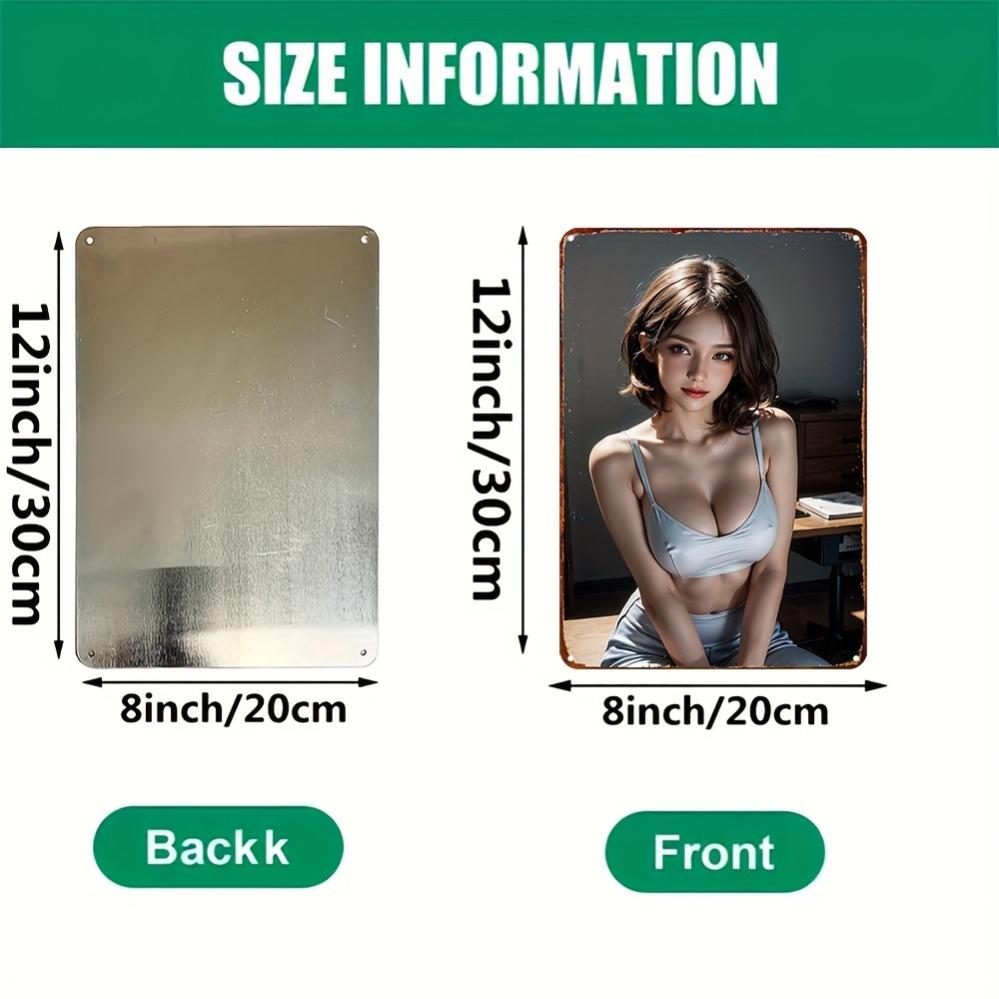 Винтажный металлический плакат для женщин - Элегантный портрет с каштановыми волосами и красными губами - Водонепроницаемый алюминиевый знак с клеем - Домашнее кафе Ba