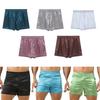 Mens Satin Shorts Elastic Waistband Mid Waist Side Split Boxer Briefs Silky Sleepwear