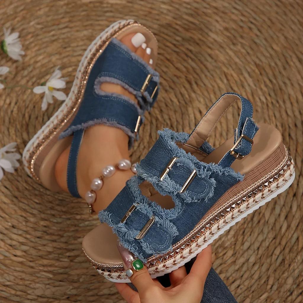 Denim Slipper Female Shoes Non-slip Comfortable Summer  Slippers  Slides Outdoor Beach Casual Shoes Women  Sandals  High Heels