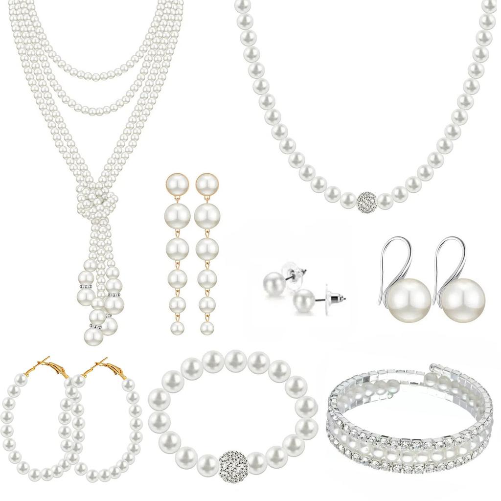 Fashion Multi - Layer Pearl Necklace Set , Rhinestone Statement Layered Choker , Light Jewelry for Women