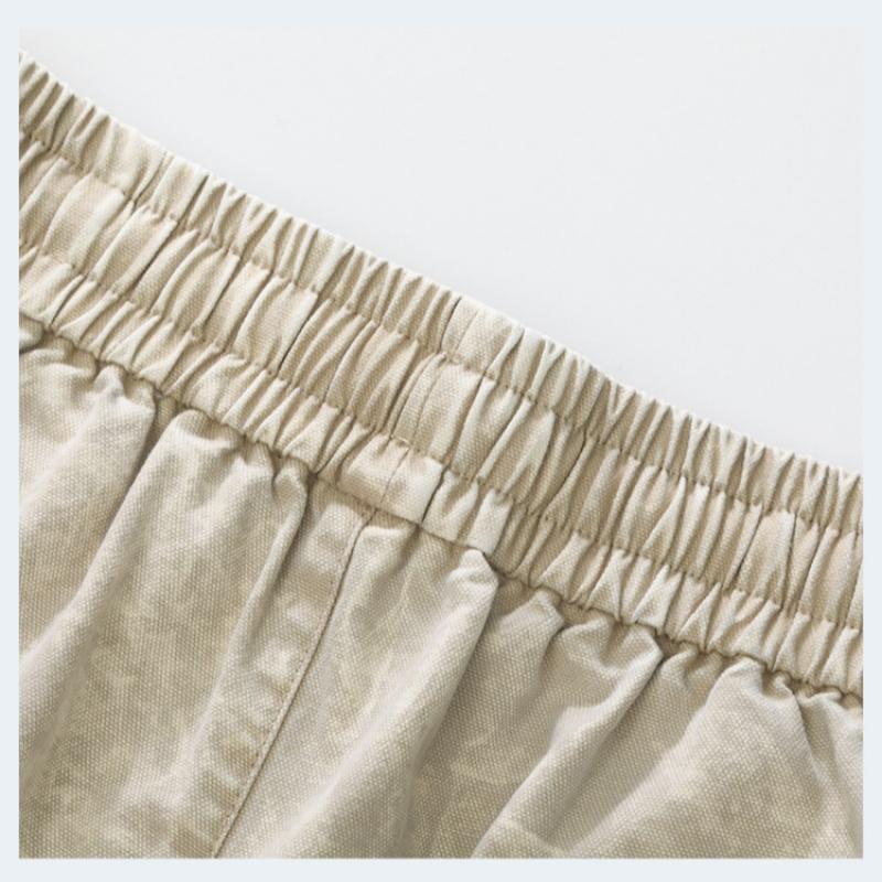 Men Summer Men's Short Pants Casual Washed Cotton Workwear Straight Leg Cargo Shorts Elastic Waist Shorts Pants