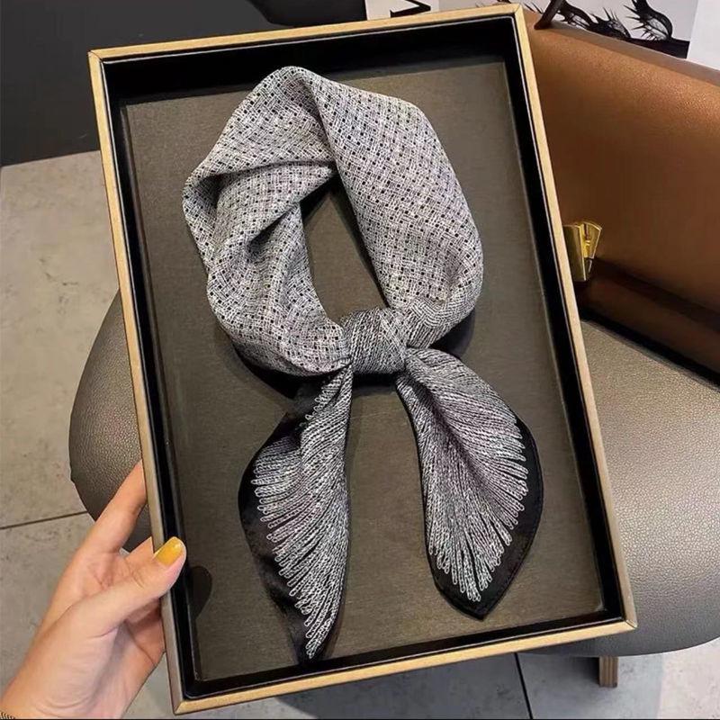 70cm Birch Forest Silk-Blend Scarf: Women's Spring/Summer Oil Painting Style Square Scarf