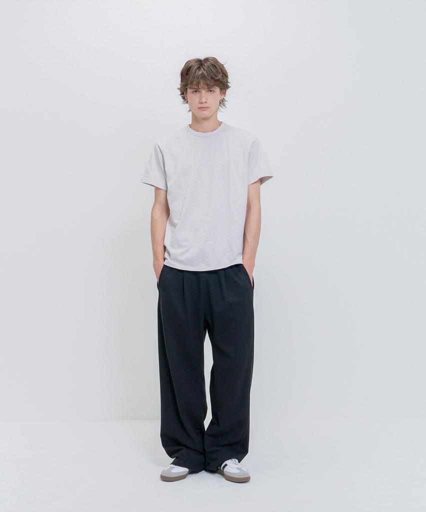 PSSHOPPER Semi-Crop Slub Vintage Short Sleeve T-Shirt [Cocoa]