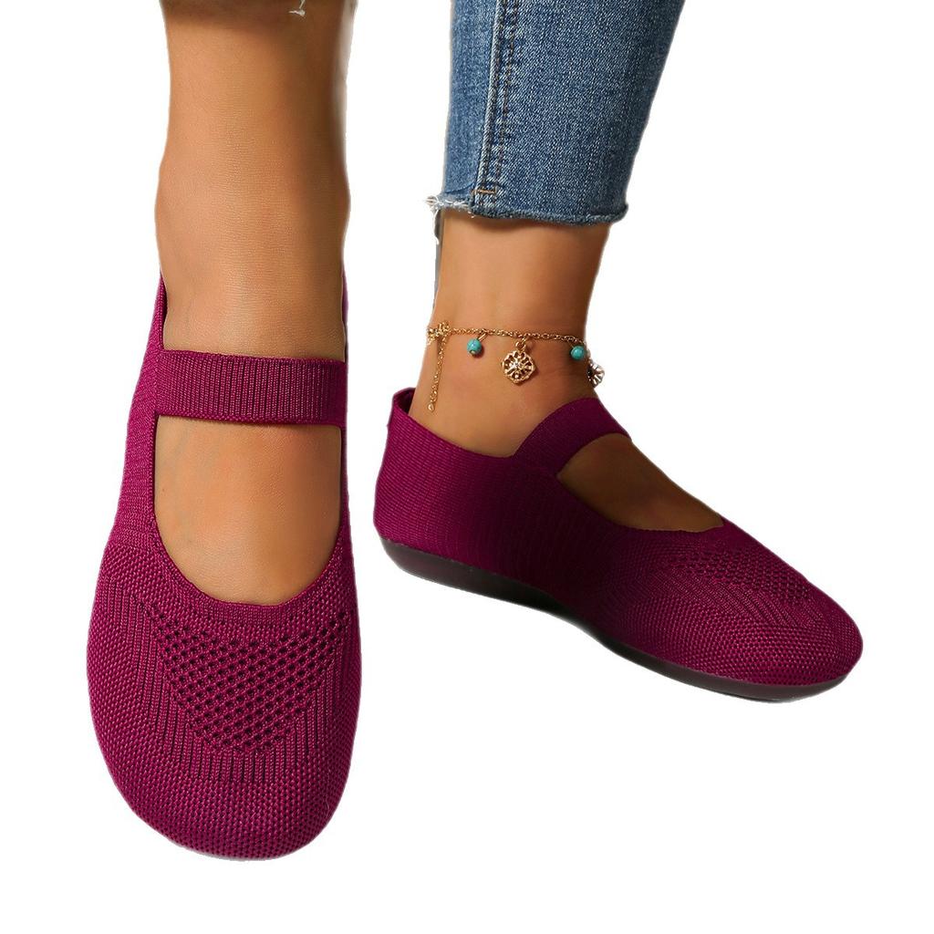 Мода Осень Новые Женская Мода Круглый Носок Плоские Нескользящие Женские Туфли Однотонные Сетчатые С мелким вырезом Слипоны Женские Туфли Большой Размер