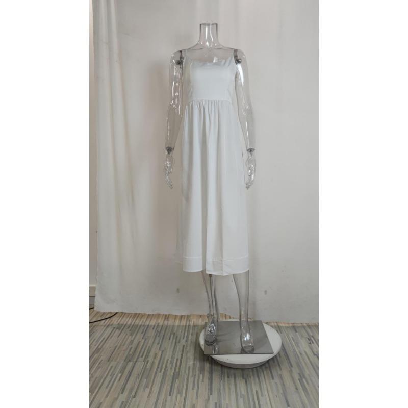 Women's Summer Solid Color Sexy U Neck Waisted Pleated Halter Swing Dresses